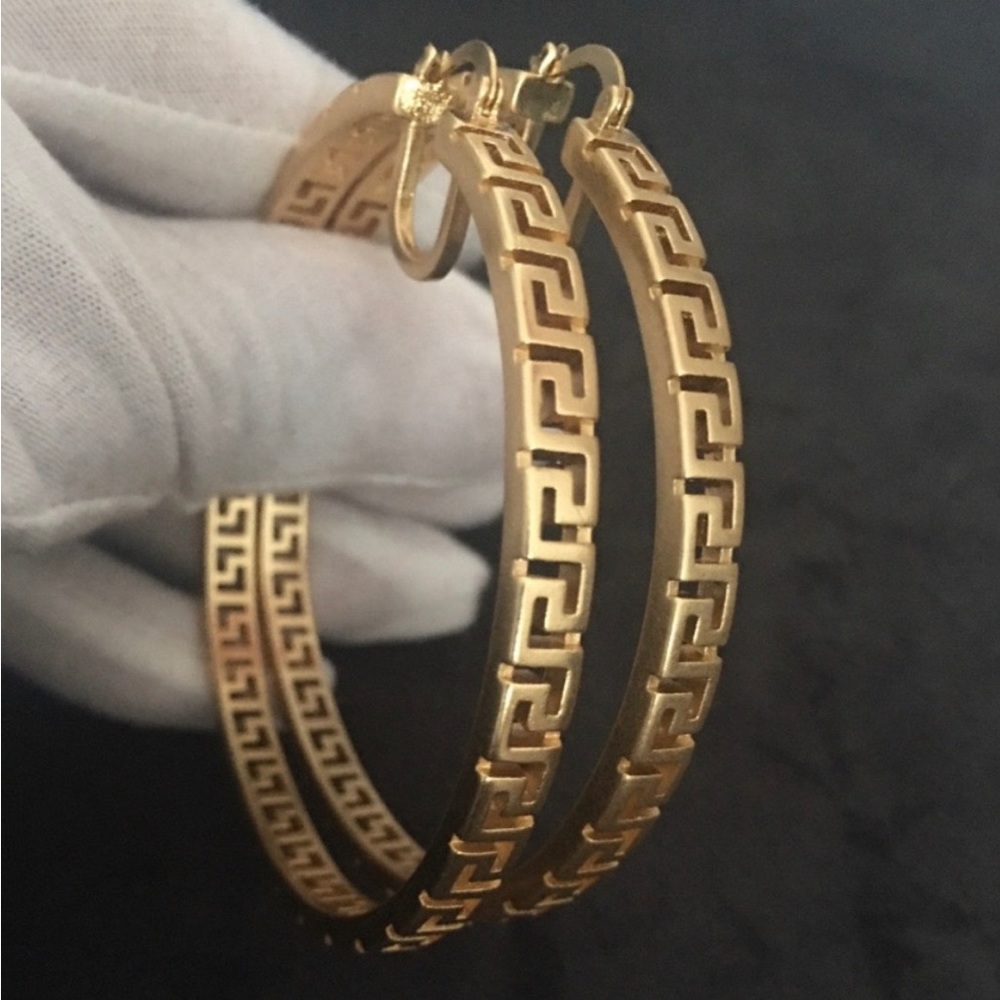 Authentic VERSACE Vintage 
Greek Key Large Hoop Earrings Womens